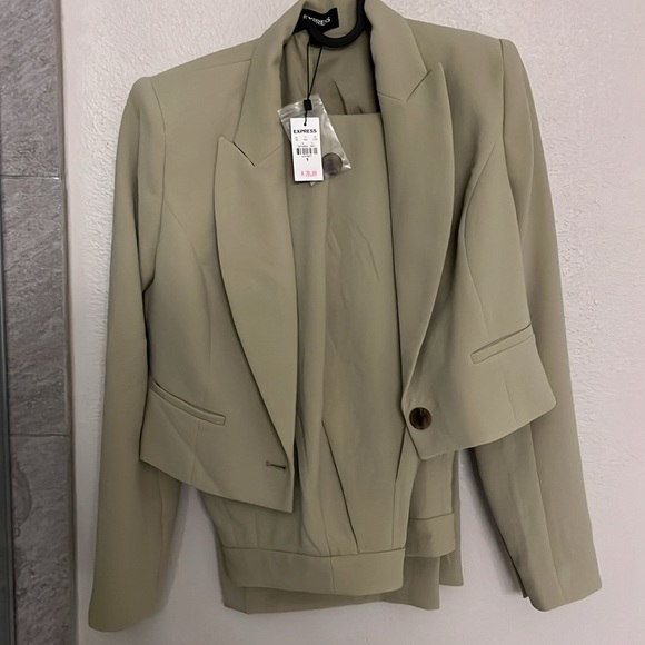 Suit Pant EXPRESS PEAK LAPEL Cropped BLAZER Pistachio Green Wide Leg Pant Sz 8R - Picture 6 of 6